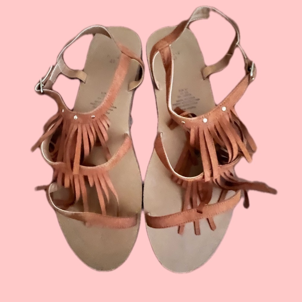 H&M Brown Suede Fringe Sandals Size 9.5 NWOT